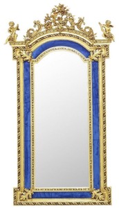 Casa Padrino specchio da terra barocco con figure di angeli decorativi blu reale / oro - Specchio fatto a mano in legno massello in stile barocco - Mobili Barocchi - Nobile e Magnifico