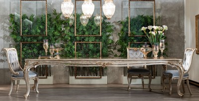 Casa Padrino conjunto de comedor barroco de lujo azul claro / plata / oro - 1 Mesa de Comedor Barroco y 8 Sillas de Comedor Barroco - Magnífico muebles de comedor hechos a mano en estilo barroco