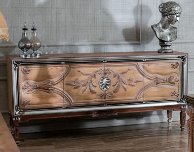Casa Padrino luxury baroque sideboard with 4 doors natural / beige / brown / silver - Noble solid wood cabinet in baroque style - Baroque Furniture
