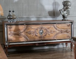 Casa Padrino buffet baroque de luxe avec 4 portes naturel / beige / marron / argent - Armoire en bois massif noble de style baroque - Mobilier Baroque