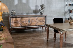 Casa Padrino buffet baroque de luxe avec 4 portes naturel / beige / marron / argent - Armoire en bois massif noble de style baroque - Mobilier Baroque