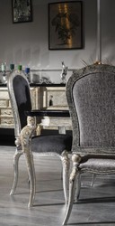 Casa Padrino ensemble de chaises de salle à manger baroque de luxe gris foncé / argent antique / or - Ensemble de 6 chaises de cuisine fait main - Mobilier de salle à manger baroque
