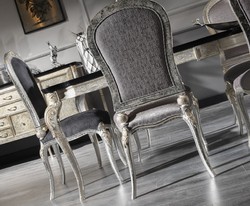 Casa Padrino ensemble de chaises de salle à manger baroque de luxe gris foncé / argent antique / or - Ensemble de 6 chaises de cuisine fait main - Mobilier de salle à manger baroque