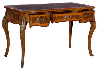 Casa Padrino Luxus Barock Schreibtisch Hellbraun / Dunkelbraun / Rot - Handgefertigter Massivholz Sekretär mit 3 Schubladen - Edle Barock Büro Möbel
