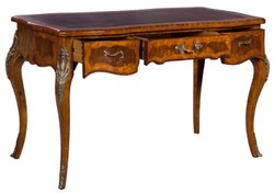 Casa Padrino luxury baroque desk light brown / dark brown / red - Handmade solid wood secretary with 3 drawers - Noble baroque office furniture 