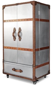 Casa Padrino luxury wine cabinet silver / brown 63 x 52 x H. 130 cm - Aluminum case cabinet with genuine leather - Bar cabinet in suitcase design - Luxury bar furniture