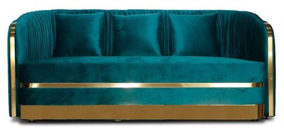 Casa Padrino Art Deco velvet sofa green blue / gold 180 x 78 x H. 80 cm - Living room sofa - Art Deco Living Room Furniture