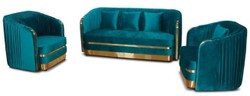 Casa Padrino sofá Art Deco de terciopelo verde azul / oro 180 x 78 x A. 80 cm - Sofá de Salón - Muebles de Salón Art Deco

