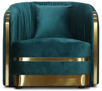 Casa Padrino Art Deco velvet armchair green blue / gold 80 x 78 x H. 80 cm - Living room armchair - Art Deco Living Room Furniture