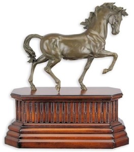 Luxus Bronze Skulptur Bronzefigur Dekofigur Pferd auf Holzsockel Luxury Bronze Sculpture Bronze Figure Decoration Figure Horse on Wooden Base