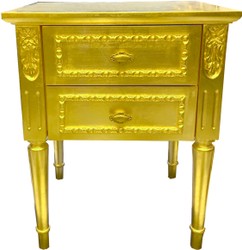 Casa Padrino table de chevet or - Table de chevet en bois massif - Table d'appoint avec 3 tiroirs - Mobilier baroque fait main Casa Padrino table de chevet or - Table de chevet en bois massif - Table d'appoint avec 3 tiroirs - Mobilier baroque fait main