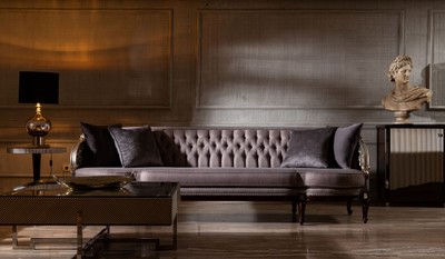 Casa Padrino Luxus Barock Wohnzimmer Sofa Lila / Silber / Dunkelbraun - Prunkvolle Barock Wohnzimmer & Hotel Möbel