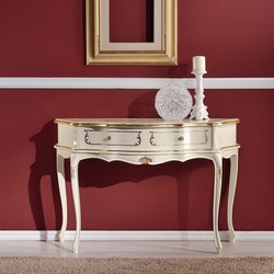 Casa Padrino consola barroco de lujo crema / oro - Mesa consola hecha a mano de madera maciza con cajón - Muebles Barrocos - Calidad de Lujo - Hecho en Italia