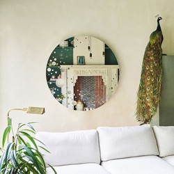 Casa Padrino espejo de pared de lujo en óptica de luna Ø 125 cm - Espejo de salón redondo - Colección de Lujo