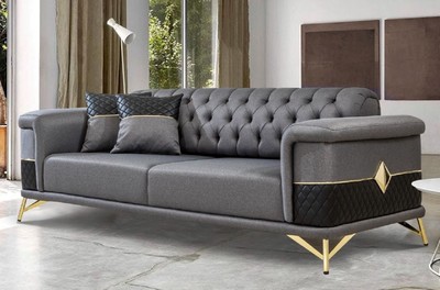 Casa Padrino luxury sofa bed gray / black / gold 220 x 90 x H. 80 cm - Modern living room sofa - Living room furniture