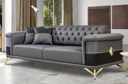 Casa Padrino sofá cama de lujo gris / negro / oro 220 x 90 x A. 80 cm - Sofá de salón moderno - Muebles de salón