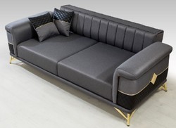 Casa Padrino sofá cama de lujo gris / negro / oro 220 x 90 x A. 80 cm - Sofá de salón moderno - Muebles de salón