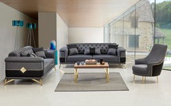 Moderner Luxus Wohnzimmer Sessel Grau Schwarz Gold Modern Luxury Living Room Armchair Gray Black Gold