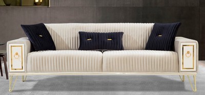 Casa Padrino luxury sofa bed cream / white / gold 220 x 90 x H. 80 cm - Modern living room sofa - Living room furniture