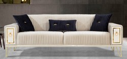 Casa Padrino sofá cama de lujo crema / blanco / oro 220 x 90 x A. 80 cm - Sofá de salón moderno - Muebles de salón