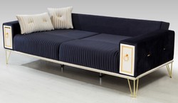 Modernes Luxus Wohnzimmer Sofa Schlafsofa Dunkelblau Weiß Gold Modern Luxury Living Room Sofa Bed Dark Blue White Gold