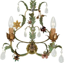 Casa Padrino applique murale cristal Art Nouveau de luxe roses & fleurs vert / multicolore 35 x 16 x H. 38 cm - Appliques Baroque & Art Nouveau