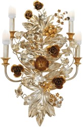 Luxus Jugendstil Metall Wandleuchte Rosen & Blumen Silber Gold Luxury Art Nouveau Metal Wall Lamp Roses & Flowers Silver Gold