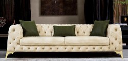 Casa Padrino luxury Chesterfield sofa bed cream / gold 250 x 95 x H. 72 cm - Modern living room sofa - Chesterfield living room furniture