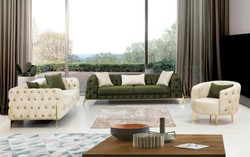Casa Padrino luxury Chesterfield sofa bed cream / gold 250 x 95 x H. 72 cm - Modern living room sofa - Chesterfield living room furniture