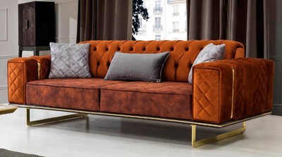 Casa Padrino luxury sofa bed orange / gold 230 x 91 x H. 80 cm - Modern living room sofa - Living room furniture