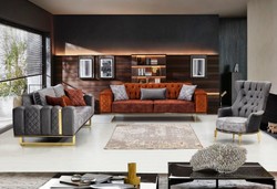 Casa Padrino fauteuil luxe gris / or 75 x 90 x H. 95 cm - Fauteuil de salon moderne - Meuble de salon
