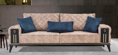 Casa Padrino luxury Chesterfield sofa bed beige / black / gold 220 x 90 x H. 80 cm - Modern living room sofa - Chesterfield living room furniture
