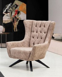 Casa Padrino fauteuil Chesterfield de luxe beige / noir 75 x 90 x H. 95 cm - Fauteuil de salon moderne - Mobilier de Salon Chesterfield