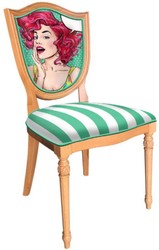 Casa Padrino ensemble de chaises de salle à manger Art Déco vert / blanc / multicolore / naturelle - 6 Chaises de cuisine Art Déco avec design et rayures - Meubles de salle à manger Art Déco