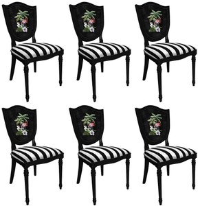 Casa Padrino ensemble de chaises de salle à manger Art Déco blanc / multicolore / noir - 6 Chaises de cuisine Art Déco avec design et rayures - Meubles de salle à manger Art Déco Casa Padrino ensemble de chaises de salle à manger Art Déco blanc / multicolore / noir - 6 Chaises de cuisine Art Déco avec design et rayures - Meubles de salle à manger Art Déco