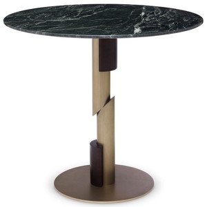 Casa Padrino luxury dining table green / brass / dark brown Ø 85 x H. 76 cm - Round dining room table with marble top - Dining room furniture - Luxury Quality