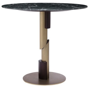 Casa Padrino Luxus Esstisch Grün / Messingfarben / Dunkelbraun Ø 85 x H. 76 cm - Runder Esszimmertisch mit Marmorplatte - Esszimmer Möbel - Luxus Qualität