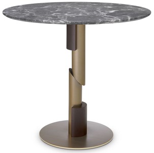 Casa Padrino luxury dining table gray / brass / dark brown Ø 85 x H. 76 cm - Round dining room table with marble top - Dining room furniture - Luxury Quality