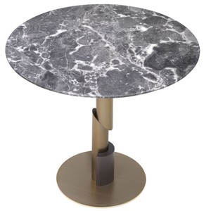 Casa Padrino Luxus Esstisch Grau / Messingfarben / Dunkelbraun Ø 85 x H. 76 cm - Runder Esszimmertisch mit Marmorplatte - Esszimmer Möbel - Luxus Qualität