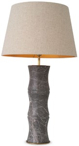 Casa Padrino lampe de table de luxe gris / laiton antique / beige Ø 38 x H. 88 cm - Lampe de bureau moderne en marbre aspect bambou - Collection de Luxe