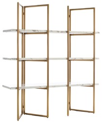 Casa Padrino armario de estantería de lujo oro / blanco 165 x 46,5 x A. 185 cm - Armario de acero inoxidable con 3 estantes de mármol artificial - Armario de Oficina - Muebles de Salón