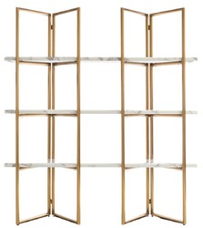 Casa Padrino armario de estantería de lujo oro / blanco 165 x 46,5 x A. 185 cm - Armario de acero inoxidable con 3 estantes de mármol artificial - Armario de Oficina - Muebles de Salón