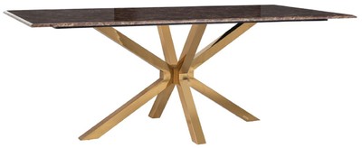 Luxus Edelstahl Esstisch mit Kunstmarmor Tischplatte Braun Gold Luxury Stainless Steel Dining Table with Faux Marble Tabletop Brown Gold