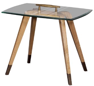 Casa Padrino luxury side table natural / brown / brass 60 x 40 x H. 53 cm - Modern table with glass top and handle - Living room furniture - Luxury Collection