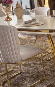 Casa Padrino luxury dining chair set of 8 gray / gold 66 x 52 x H. 90 cm - Luxury Dining Room & Restaurant Furniture