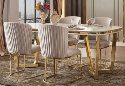 Casa Padrino luxury dining chair set of 4 gray / gold 66 x 52 x H. 90 cm - Luxury Dining Room & Restaurant Furniture
