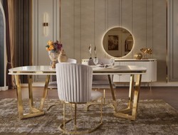 Casa Padrino luxury dining chair set of 4 gray / gold 66 x 52 x H. 90 cm - Luxury Dining Room & Restaurant Furniture