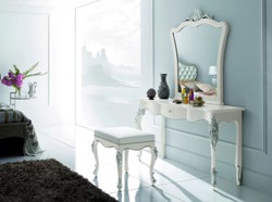 Casa Padrino Conjunto de Dormitorio Barroco de Lujo - 1 Consola de Maquillaje Barroco y 1 Espejo de Pared Barroco y 1 Taburete Barroco - Muebles de Dormitorio - Calidad de Lujo - Hecho en Italia
