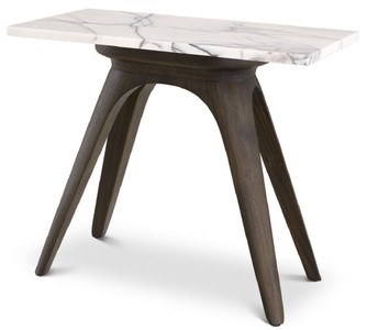 Casa Padrino luxury side table mocha / white-lilac 60 x 30 x H. 51 cm - Rectangular mahogany table with marble top - Living room furniture - Luxury Furniture
