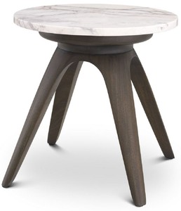 Casa Padrino luxury side table mocha / white-lilac Ø 40 x H. 41 cm - Round mahogany table with marble top - Living room furniture - Luxury Furniture